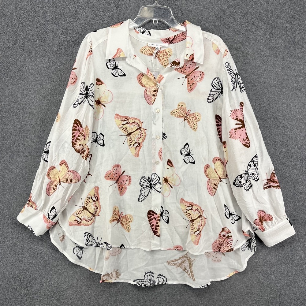 Jane Delancey Top Women Plus 2X Button up shirt Butterfly blouse